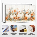 WAXWHELK Pumpkin Fall Canvas Wall Art, White Pumpkins and Orange Flowers Autumn Painting Pictures, Rustic Farmhouse Artwork for Living Room Bedroom Thanksgiving Home Decor (24"x47") - Image 6