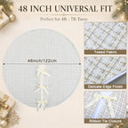 Blueweenly 48 Inch Christmas Tweed Tree Skirt Faux Vintage Linen Cream White Tree Skirt Rustic Farmhouse Trees Skirts for Christmas Trees Winter Holiday Decorations - Image 2