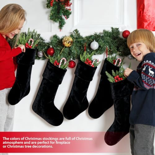Hercicy 6 Pcs Black Christmas Velvet Stocking 19 Inch Xmas Hanging Stocking - Image 4