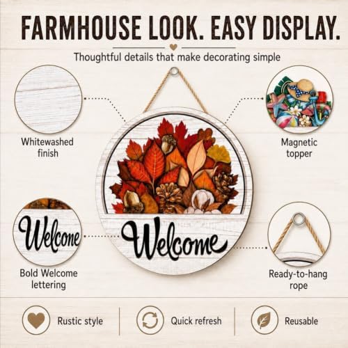 16 Pcs Interchangeable Welcome Sign for Front Door 12 Inch Magnetic Decor - Image 6