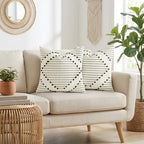 Mecatny Boho Outdoor Throw Pillow Covers 18x18 Set of 2 Beige & Black - Image 2