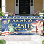 6x13FT Ameri-ca's 250th Anniversary Garage Door Banner, Liberty Statue and Golden Gate Bridge Design, Celebrate 1776–2026, Patriotic Outdoor Decor for Independence Day, Memorial Day - Image 6