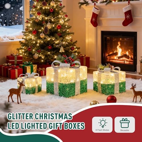Set of 3 St Patricks Day Decorations Lighted Gift Boxes，Outdoor St Patrick's Day Decor,Plug-in 65 LED Light Up Present Boxes for Outdoor Home Yard Lawn Holiday Wedding Birthday Party Decor - Image 6