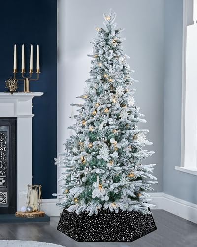 Black Tree Collar Sequin Halloween 31.49 Inch Foldable Christmas Tree Ring Velvet Tree Skirt Cover for Xmas Pencil Tree Holiday Decor - Image 4