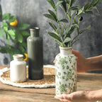 Vintage Vase Set of 3, Ceramic Vintage Flower Vases, Chinoiserie Decorative Home Decor Retro Floral Vase Rustic Farmhouse Decor for Table Bookshelf Mantel Kitchen Living Room Office - Green and Beige - Image 3