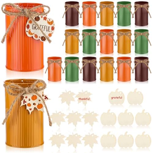 16 Pack Thanksgiving Centerpieces, Galvanized Metal Fall Vases by Acellegic