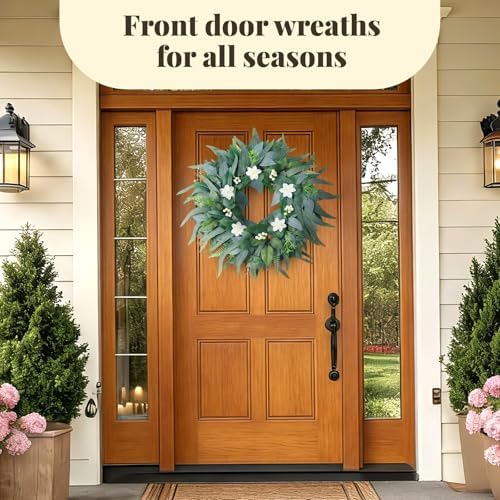 Petalivebloom 22-Inch Eucalyptus Wreath with White Flowers, Front Door - Image 4