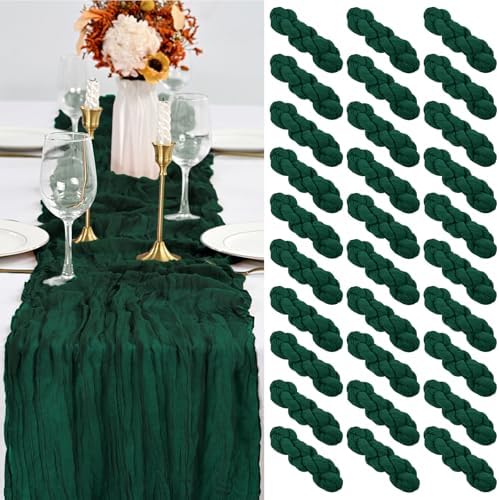 30 Pack Emerald Green Table Runner 10Ft Cheesecloth Table Runner Long Boho Cheese Cloth Table Runners Romantic Sheer Fabric Gauze Table Runners for Wedding Party Bridal Shower by YMHPRIDE