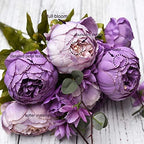 FiveSeasonStuff Dusty Purple & Greenery Artificial Peony Set of 2 - Image 5