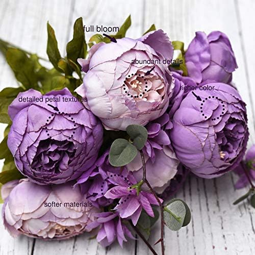 FiveSeasonStuff Dusty Purple & Greenery Artificial Peony Set of 2 - Image 5