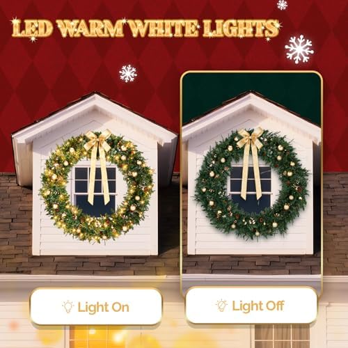 VINGLI 60" Extra Large Pre Lit Christmas Wreath with 220 LED Lights - Image 6