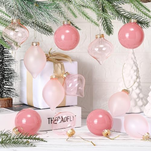 Zomiboo 12 Pcs Vintage Pink Glass Christmas Ball Ornaments Set 3.15" - Image 4