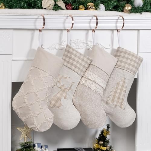 GEX Christmas Stockings for Family 20" Large Plaid Xmas Stockings Classic Bohemian Style Fireplace Decorations Hanging Ornament (4 Pack) - Image 2