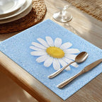Shrahala Botanical Daisy Set of 6 12 x 18 Inch Linen Placemats, Soft Blue Background Burlap Table Mat Washable Double Layered Heat Insulation for Indoor/Outdoor - Image 2