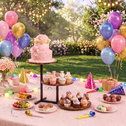 ZUJJAFY Cupcake Stand Tower, Tiered Tray Stand for 24 Cupcakes, 3 Tier Wooden Dessert Stands with Metal Frame Display Stand for Vendor Events, Party - Image 4