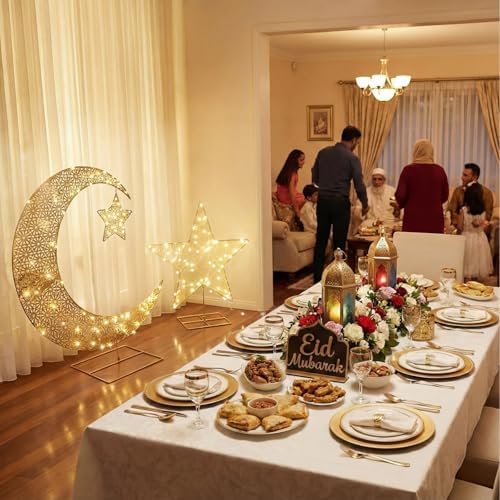 Glooglitter 2.6 ft Pre-lit Eid Mubarak Ramadan Decoration for Moon Star Light Festival Home Decorations Outdoor Lighted Night Lamp Sign with LED Light String for Home Yard Lawn Garden Pathway - Image 4