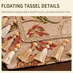 Floral Embroidered Dresser Runner 55" Non-Slip Tassels, Ivory - Image 5