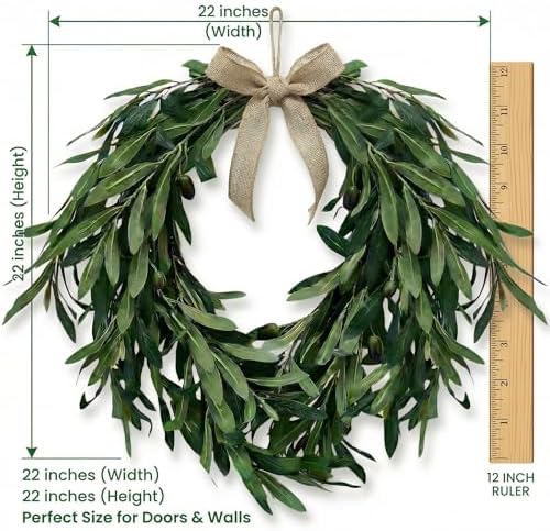 22" Heart Shaped Artificial Olive Leaf & Fruit Wreath Realistic Green Olive Branches with Spring Floral Accents Farmhouse Wall Door Wedding Arch Window Hanging for Indoor Outdoor - Image 4