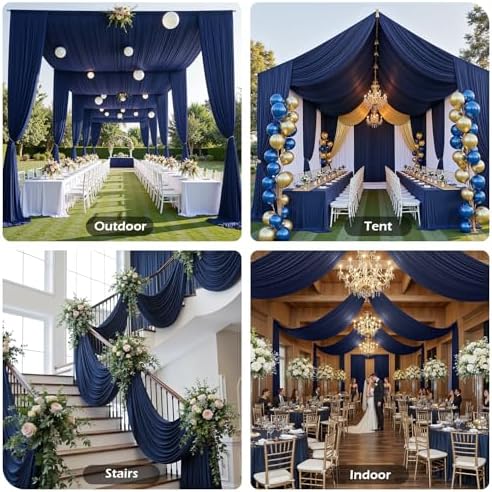 10 Panels 5ft(W) x 20ft(H) Navy Blue Ceiling Drapes for Wedding Parties - Image 4