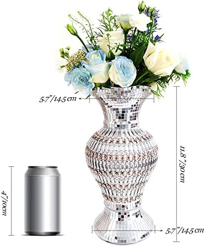 Silver Ceramic Flower Vase with Rhinestones, 12-Inch Home Decor - Image 2