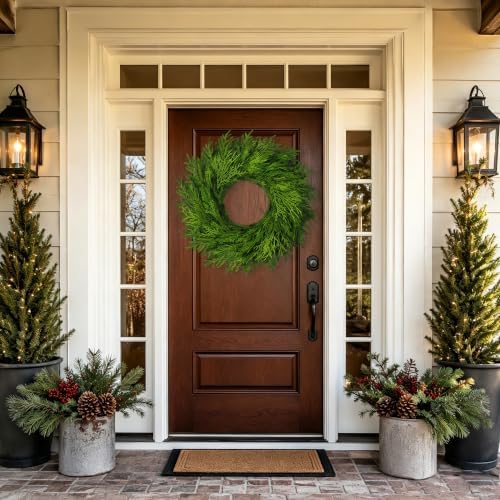 26" Large Cedar Norfolk Pine Wreath for Front Door, Faux Christmas Wreath - Image 6