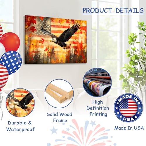 HomeifHue July 4th Patriotic Canvas Wall Art 4th of July USA Decorations American Flag Painting Picture Eagle Pictures for Wall Decor Independence Day Home Decor（F5 20x24in） - Image 4