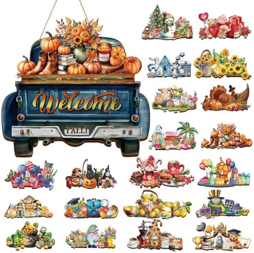 21 Pcs Interchangeable Seasonal Welcome Sign Front Door Decoration by Duucoepl