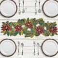 Lightnpro Poinsettia Beaded Table Runner - Festive 13" × 36" Holiday Decor in Maroon & Green - Elegant Farmhouse Christmas & Thanksgiving Dining Accent by Lightnpro