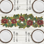 Lightnpro Poinsettia Beaded Table Runner - Festive 13" × 36" Holiday Decor in Maroon & Green - Elegant Farmhouse Christmas & Thanksgiving Dining Accent by Lightnpro