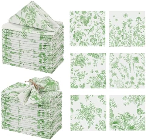 Kochorie 36 Pieces Green Floral Cloth Napkins, 18 x 18 Inch Reusable Soft Fabric Napkins, Washable Flower Dinner Cocktail Napkin for Spring Summer Tea Party Holiday Home Kitchen Wedding Restaurant by Kochorie