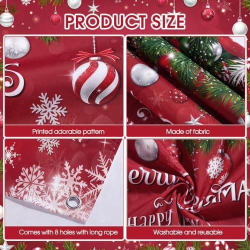 WovWeave 7 x 16 Ft Christmas Garage Door Cover, Happy New Year Red Ornament - Image 3