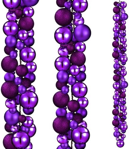2 Pcs 6 ft Christmas Ball Ornament Garland, Purple by Yuxung