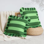 MONDAY MOOSE Decorative Throw Pillow Covers, Set of 2 Water-Resistant Striped Design with Ruffle Edge for Outdoor/Indoor Use, Pillow Inserts Not Included (18x18 inch, Green/Light Green) by MondayMoose