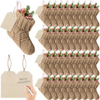 Suhine 36 Set Mini Christmas Knitted Stockings 6'' Neutral Christmas Stocking Rustic Modern Farmhouse Xmas Tree Decor with Wooden DIY Tags Gifts Bulk for Holiday Mantel Party Favor(Khaki) by Suhine