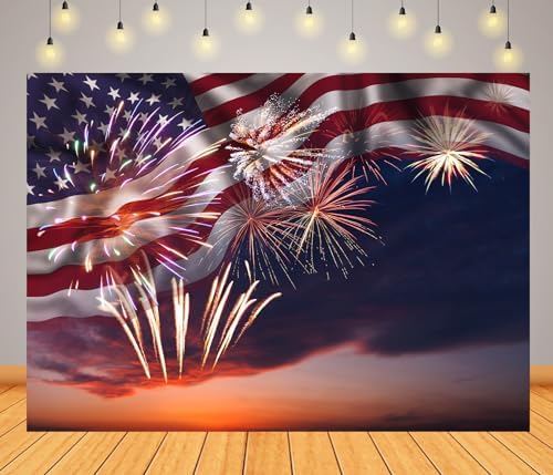 BELECO 10x6.5ft Fabric American Flag Backdrop 4th of July Independence Day Fireworks Photography Background National Flag Day Memorial Day Veterans Day Patriotic Party Decorations Photo Studio Props by BELECO