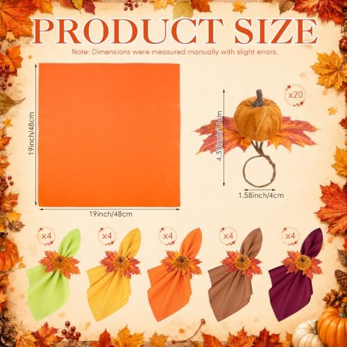 Preboun Fall Thanksgiving Cloth Napkins Set of 40 with Pumpkin Napkin Rings - Image 2