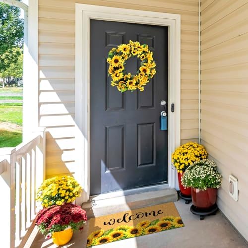 Tingjoo 2 Pcs Fall Sunflower Coir Doormat Autumn Wreath for Front Door - Image 6
