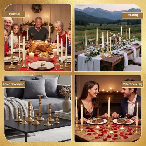 Mumufy 20 Pcs Matte Candlestick Holders, Metal Wedding Taper Candle Holders Vintage Candles Stand Set, Candle Stick Decor for Mantel Table Centerpiece Wedding Dining Table Decor Mantelpiece (Gold) - Image 7