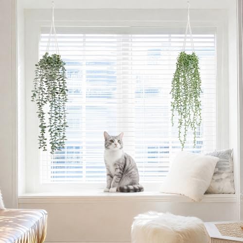 Artificial Hanging Plants, 2 Pack Macrame Plant Hanger with Pots - Image 3