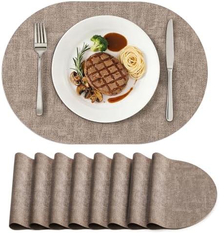 homing Heat Resistant Oval Placemats Set of 8, Light Brown by homing