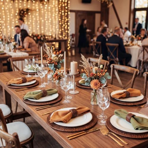 6 Pcs Rattan Charger Placemats with Napkin Rings Set, Dark Brown - Image 7
