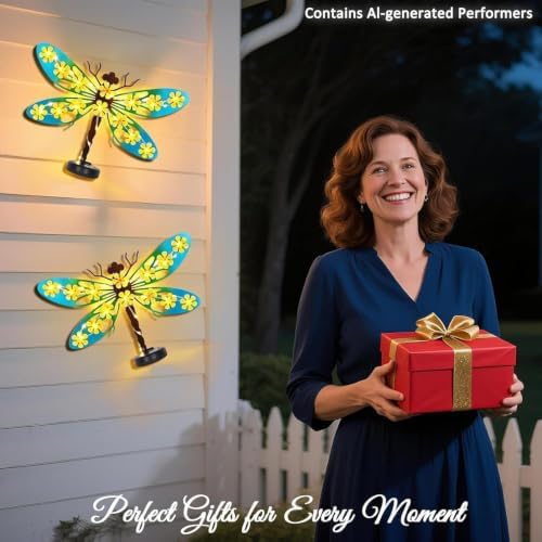 2 Pack Metal Dragonfly Outdoor Wall Decor with 30 Led Solar Lights - Image 4