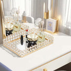 2 Pcs Gold Metal Crystal Mirror Tray - 11.2"x8.1" Table Centerpieces Tray, Multi-Functional Display for Flowers/Cupcakes/Jewelry, Vanity Organizer & Wedding Dessert Table Accent - Image 6