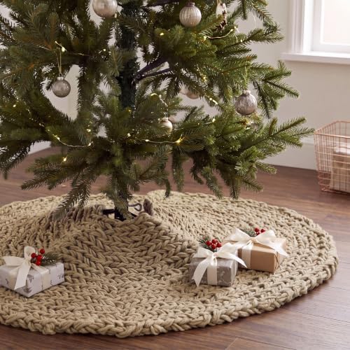 Shappy Khaki 48 Inch Chunky Knit Christmas Tree Skirt Crochet Tree Skirt - Image 3