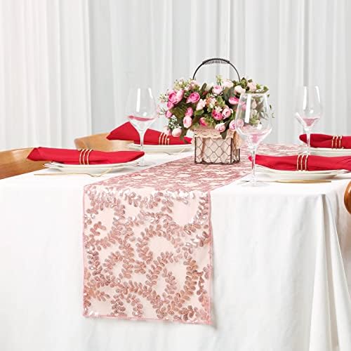 10 Packs 12x108 Inch Sequin Table Runner Rose Gold Flower Table Runners Glitter Table Runners for Banquet Wedding Table Decoration Sparkly Table Overlay - Image 5