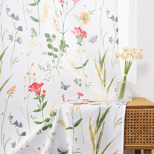 youleyar Floral Curtains 84 Inches Long for Living Room 2 Panels Printed Pattern Curtain Rod Pocket Spring Summer Watercolor Flowers/Leaves Window Drapes for Girls Bedroom, 52" W x 84" L by Youleyar