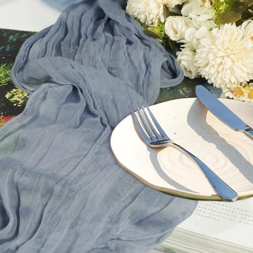 12 Pack Dusty Blue Cheesecloth Table Runner 10ft Boho Gauze Cheese Cloth Table Runner Rustic Sheer Runner 120 inch Long for Christmas Wedding Table Decorations - Image 4