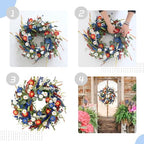 TEMPUS 20 Inch Patriotic Wreath for Front Door - Independence Day Red White Blue Daisy Grass Leaf Wreath, Memorial Day Flag Day Veterans Day Decoration, Spring Summer Outdoor Home Decor - Image 4