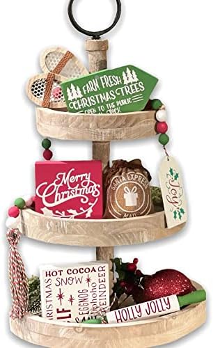 6 Pcs Christmas Themed Tiered Tray Decor Set, Christmas Themed Decor Bundle For Tier Tray, Christmas Tiered Tray Decorations, Seasonal Tier Tray Decor by WintuckHome