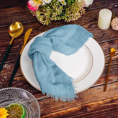 Pesonlook 60 Pcs Dusty Blue Cotton Cloth Napkins with Fringe, 16x16 Inch - Image 6